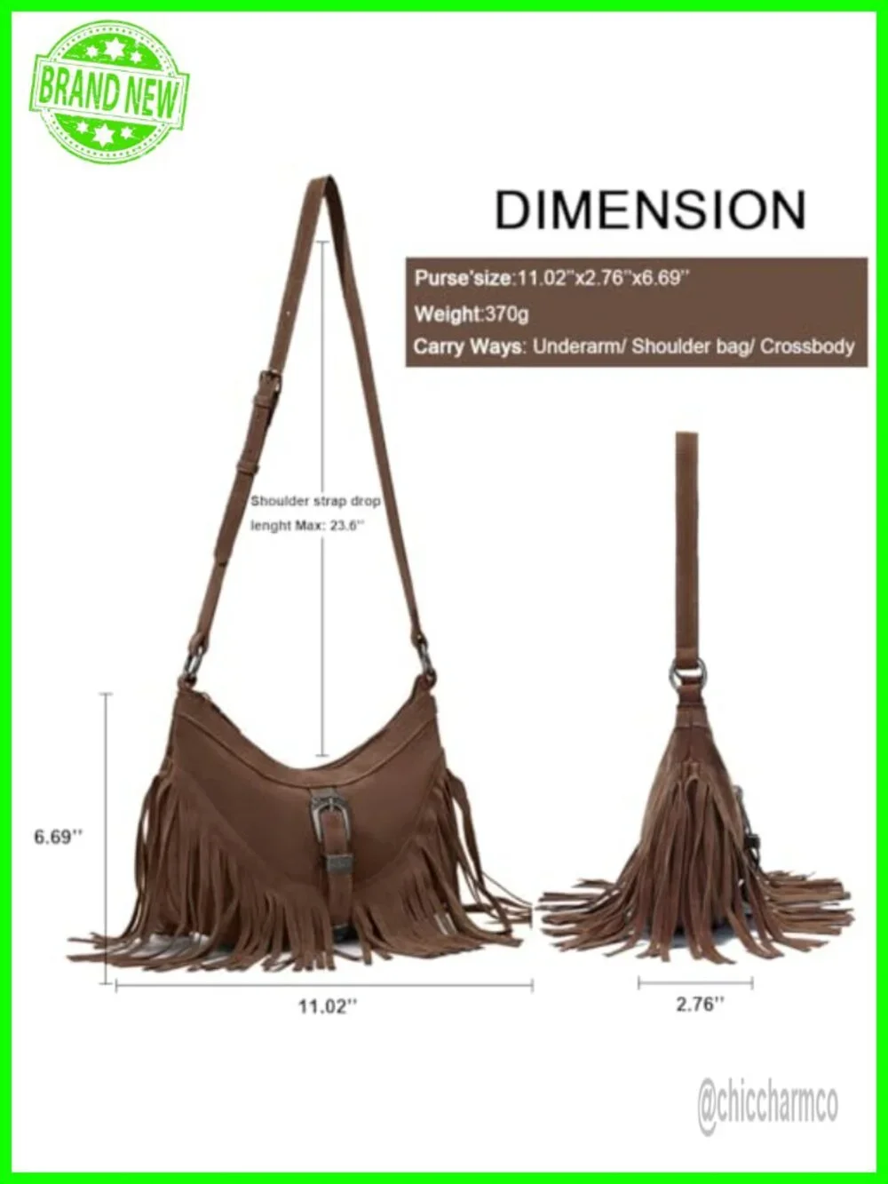 Faux Suede Mini Fringe Hobo Crossbody Bag with Tassel